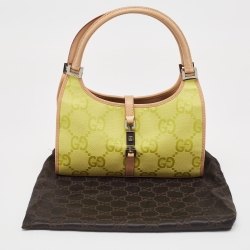 Pre Owned Gucci Natural/Neon Yellow/ Jumbo GG Canvas Jackie Tote w/ Wallet