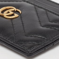 Gucci Black Matelassé Leather GG Marmont Card Holder