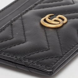 Gucci Black Matelassé Leather GG Marmont Card Holder