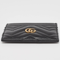 Gucci Black Matelassé Leather GG Marmont Card Holder