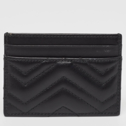 Gucci Black Matelassé Leather GG Marmont Card Holder