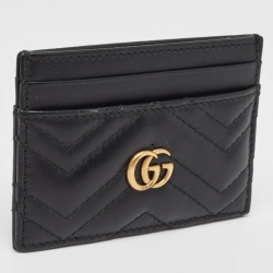 Gucci Black Matelassé Leather GG Marmont Card Holder