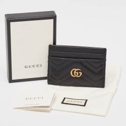 Gucci Black Matelassé Leather GG Marmont Card Holder