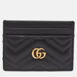 Gucci Black Matelassé Leather GG Marmont Card Holder