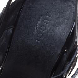 Pre Owned Gucci Black Patent Leather Criss Cross Ankle Strap Sandals Size 37.5