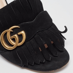 Gucci  Black Suede GG Marmont Slide Sandals Size 37.5