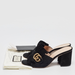 Gucci  Black Suede GG Marmont Slide Sandals Size 37.5