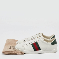 مملوكة مسبقًا Gucci White/Green Leather and Crocodile  Ace Web Sneakers Size 38