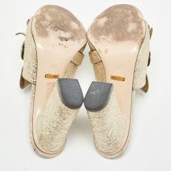 Pre Owned Gucci Gold Leather GG Marmont Slide  Sandals Size 39