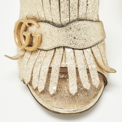 Pre Owned Gucci Gold Leather GG Marmont Slide  Sandals Size 39