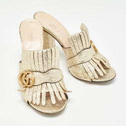 Pre Owned Gucci Gold Leather GG Marmont Slide  Sandals Size 39