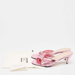 Pre Owned Gucci Metallic Pink Leather Knotted Slide Sandals Size 40