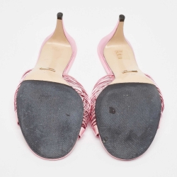 Pre Owned Gucci Metallic Pink Leather Knotted Slide Sandals Size 40