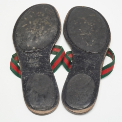 Pre Owned Gucci Black Leather Web Thong Flat Slides Size 39     