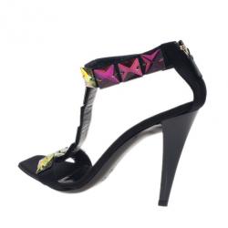 Pre Owned صندل غوتشي ستان أسود مرصع سير حرف T مقاس 38