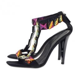 Pre Owned صندل غوتشي ستان أسود مرصع سير ح رف T مقاس 38