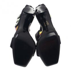 Pre Owned صندل غوتشي ستان أسود مرصع سير حرف T مقاس 38