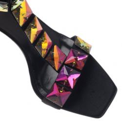 Pre Owned صندل غوتشي ستان أسود مرصع سير حرف T مقاس 38