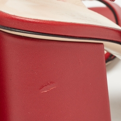 مملوكة مسبقًا Gucci Red Leather GG Marmont Ankle Strap Sandals Size 38.5