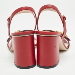 مملوكة مسبقًا Gucci Red Leather GG Marmont Ankle Strap Sandals Size 38.5
