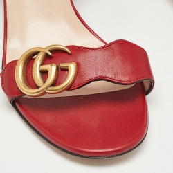 مملوكة مسبقًا Gucci Red Leather GG Marmont Ankle Strap Sandals Size 38.5
