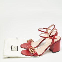 مملوكة مسبقًا Gucci Red Leather GG Marmont Ankle Strap Sandals Size 38.5