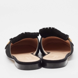 Pre Owned Gucci Black Suede GG Marmont Fringed Flat Mules Size 40