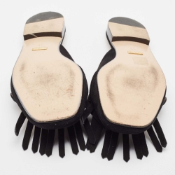 Pre Owned Gucci Black Suede GG Marmont Fringed Flat Mules Size 40