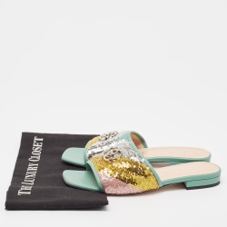 Gucci Multicolor Sequin and Leather GG Marmont Flat Slides Size 37.5