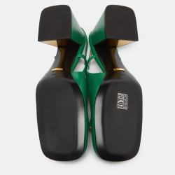 Pre Owned Gucci Green Leather Horsebit Square Toe Slingback Pumps Size 40.5