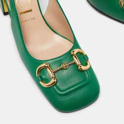 Pre Owned Gucci Green Leather Horsebit Square Toe Slingback Pumps Size 40.5