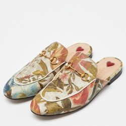 Gucci Multicolor GG Floral Print GG Supreme Canvas Princetown Horsebit Mule Sandals Size 39
