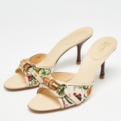 Pre Owned Gucci Multicolor Floral Canvas Bamboo Horsebit Slide Sandals Size 38.5