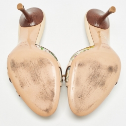 Pre Owned Gucci Multicolor Floral Canvas Bamboo Horsebit Slide Sandals Size 38.5