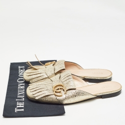 Gucci Gold Leather Fringes GG Marmont Mules Size 39