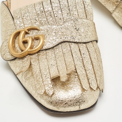 Gucci Gold Leather Fringes GG Marmont Mules Size 39