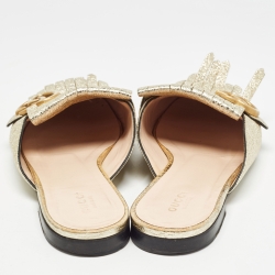 Gucci Gold Leather Fringes GG Marmont Mules Size 39