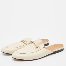Pre Owned Gucci Cream Leather Princetown Mules Size 39.5  