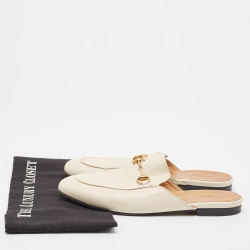 Pre Owned Gucci Cream Leather Princetown Mules Size 39.5  