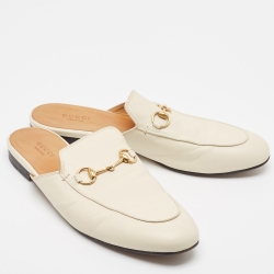 Pre Owned Gucci Cream Leather Princetown Mules Size 39.5  