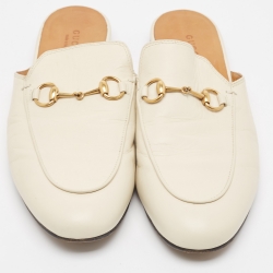 Pre Owned Gucci Cream Leather Princetown Mules Size 39.5  
