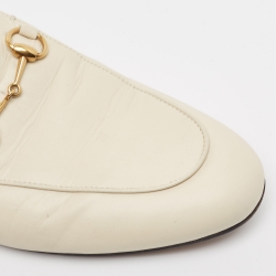 Pre Owned Gucci Cream Leather Princetown Mules Size 39.5  