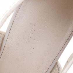 Pre Owned Gucci White Leather Lifford Bamboo Buckle Block Heel Sandals Size 38