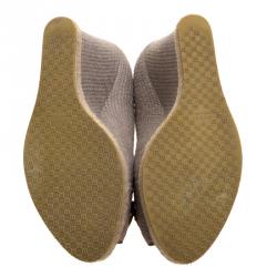 Pre Owned Gucci Maple Brown Straw Charlotte Horsebit Wedge Pumps Size 39.5