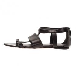 Pre Owned Gucci Black Leather Belle Flat Gladiator Sandals Size 38