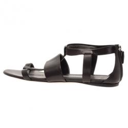 Pre Owned Gucci Black Leather Belle Flat Gladiator Sandals Size 38