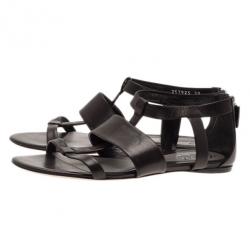 Pre Owned Gucci Black Leather Belle Flat Gladiator Sandals Size 38