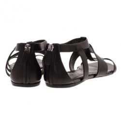 Pre Owned Gucci Black Leather Belle Flat Gladiator Sandals Size 38