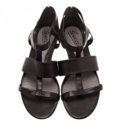 Pre Owned Gucci Black Leather Belle Flat Gladiator Sandals Size 38