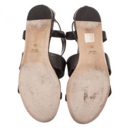 Pre Owned Gucci Black Leather Belle Flat Gladiator Sandals Size 38